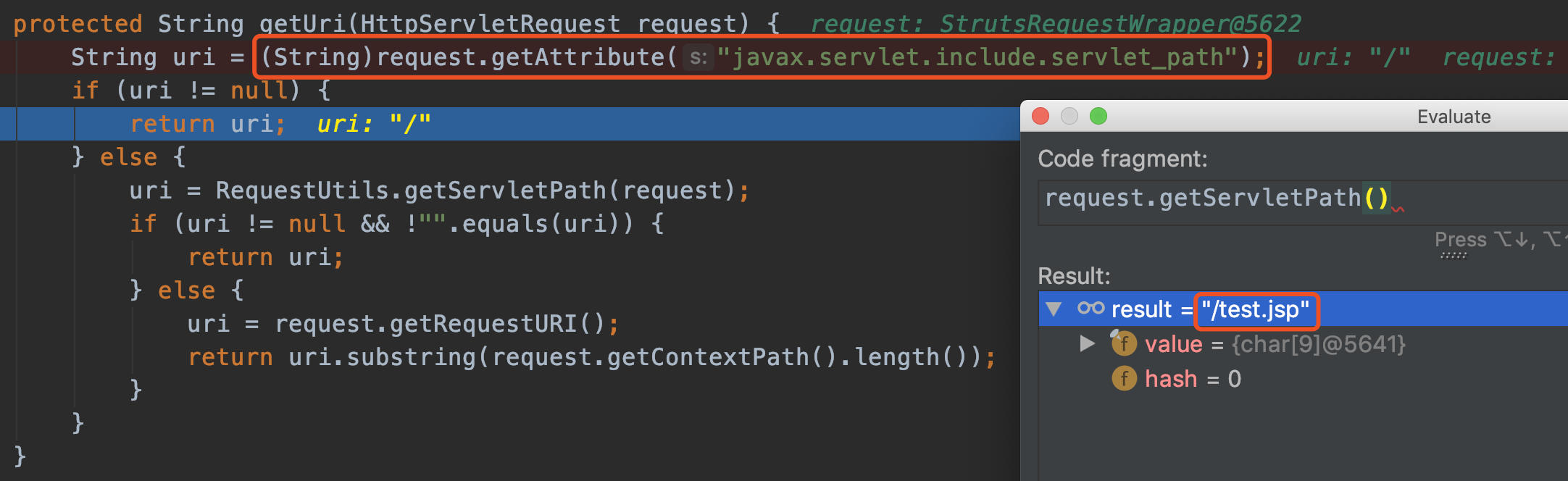 Struts2请求的Servlet路径是由javax.servlet.include.servlet_path属性决定
